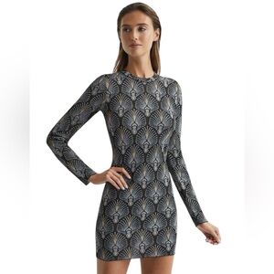 Reiss Metallic Art Deco Mini Dress Medium